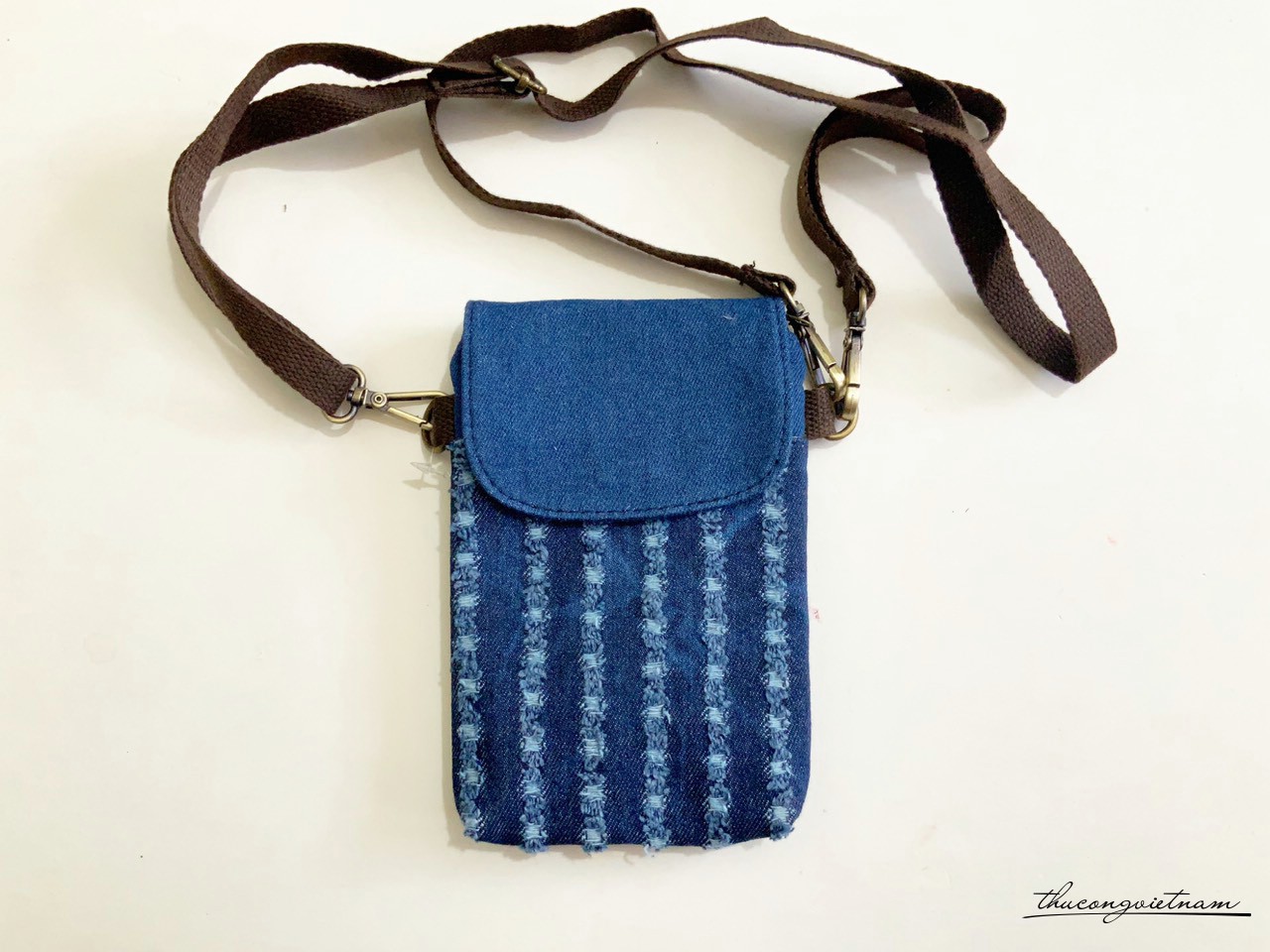 Túi handmade vải vintage 12x19x2cm - Jean xanh đậm